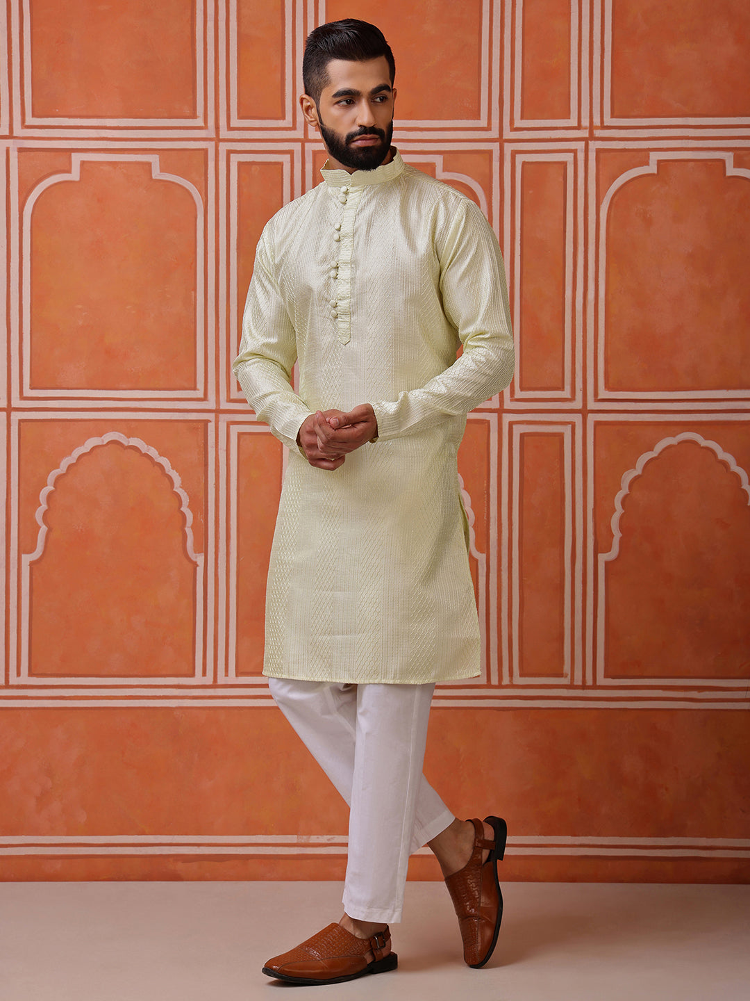 Green Embroidered Kurta with Mirror Work