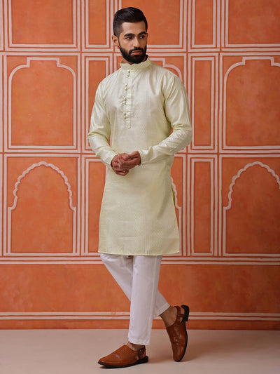 Green Embroidered Kurta with Mirror Work