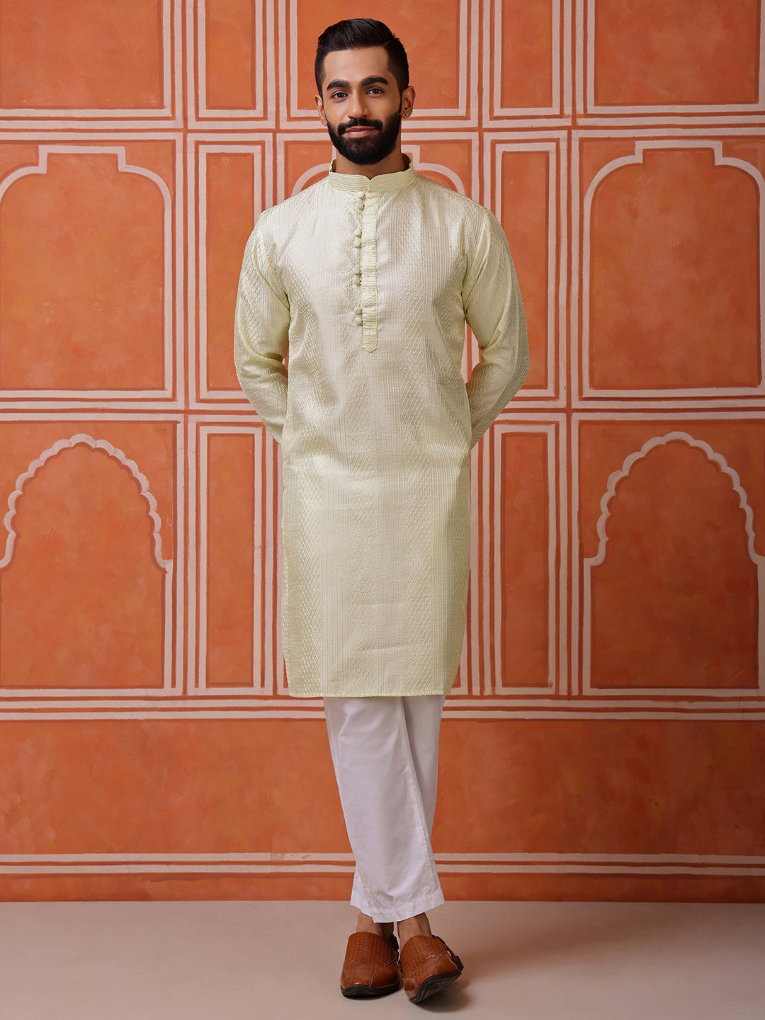 Green Embroidered Kurta with Mirror Work