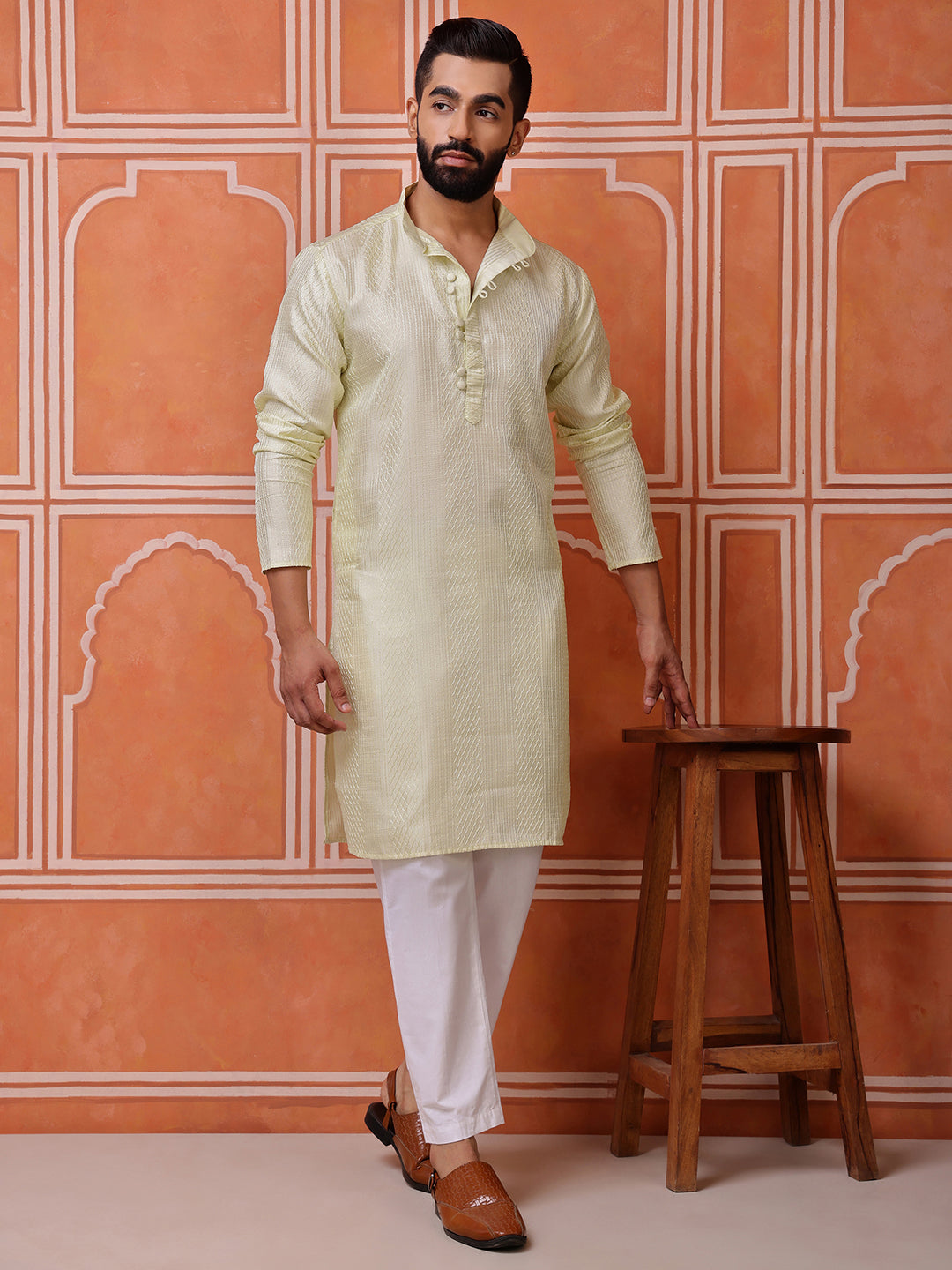 Green Embroidered Kurta with Mirror Work
