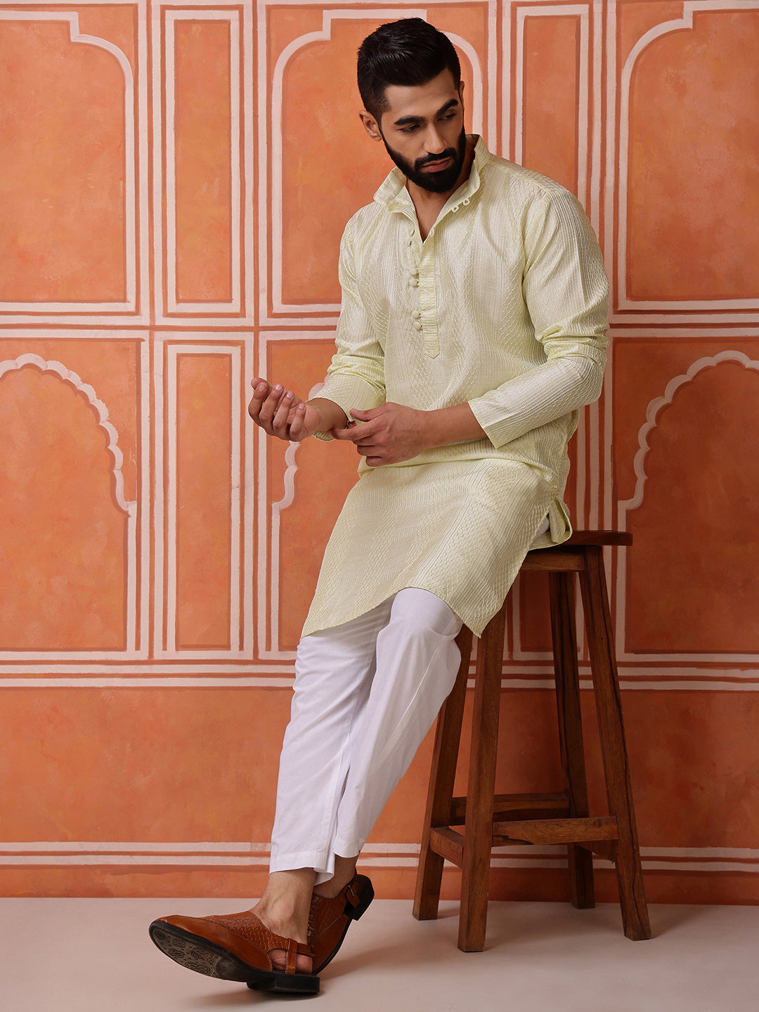 Green Embroidered Kurta with Mirror Work