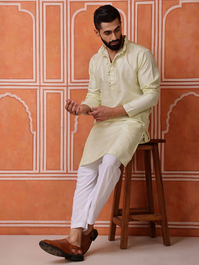 Green Embroidered Kurta with Mirror Work