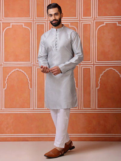 Grey Embroidered Kurta with Mirror Work