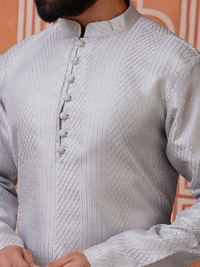 Grey Embroidered Kurta with Mirror Work