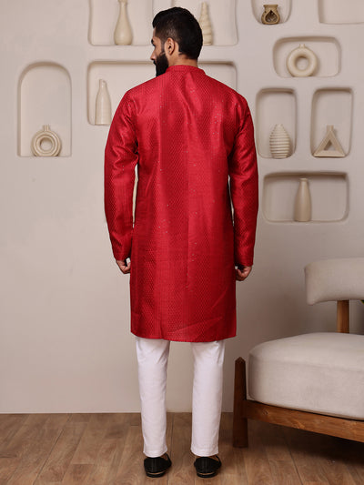 Red Embroidered Kurta with Mirror Work