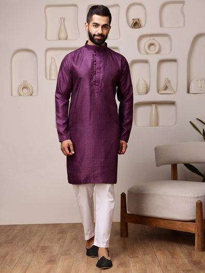 Wine Embroidered Kurta with Mirror Work