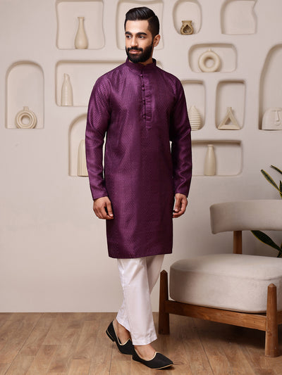Wine Embroidered Kurta with Mirror Work