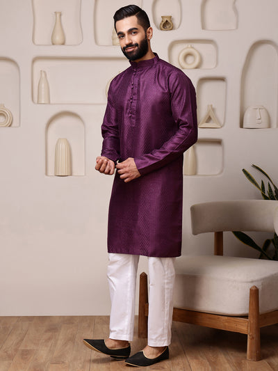 Wine Embroidered Kurta with Mirror Work