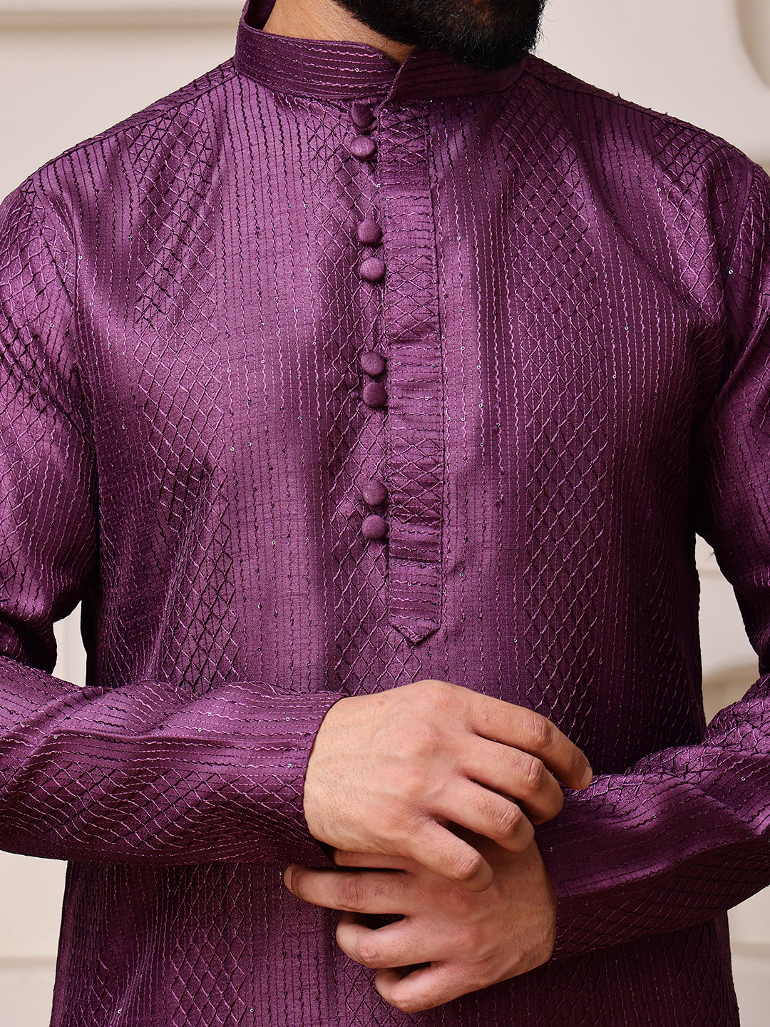 Wine Embroidered Kurta with Mirror Work
