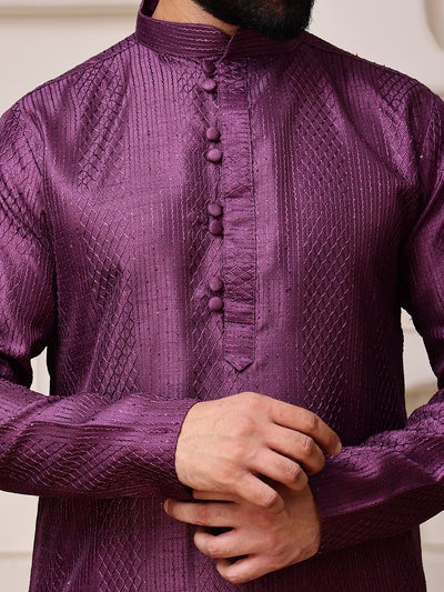 Wine Embroidered Kurta with Mirror Work