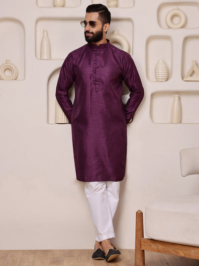 Wine Embroidered Kurta with Mirror Work