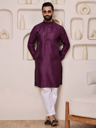 Wine Embroidered Kurta with Mirror Work