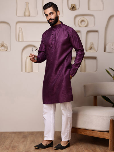 Wine Embroidered Kurta with Mirror Work