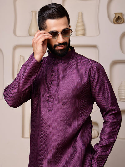 Wine Embroidered Kurta with Mirror Work