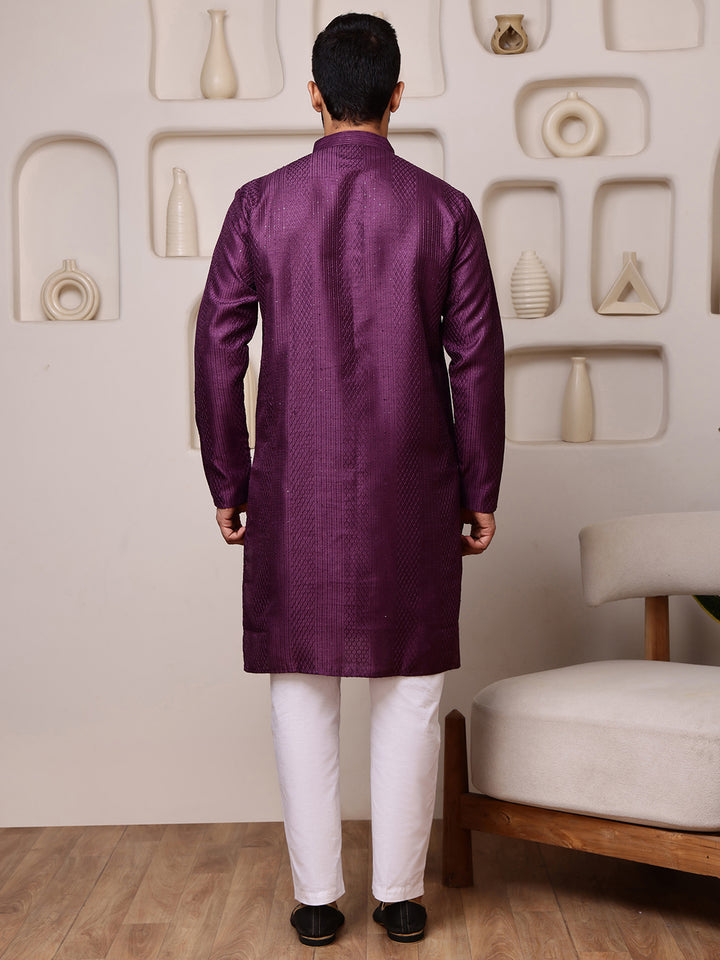 Wine Embroidered Kurta with Sequins