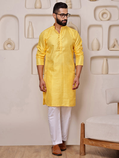 Yellow Embroidered Kurta with Mirror Work