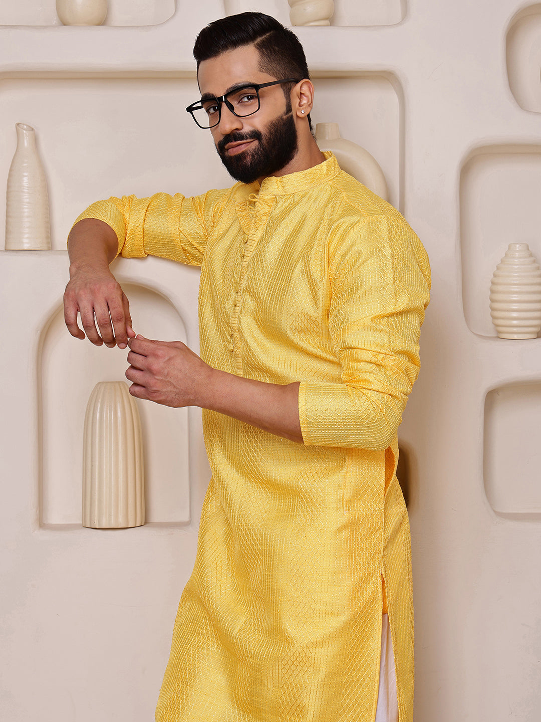 Yellow Embroidered Kurta with Mirror Work