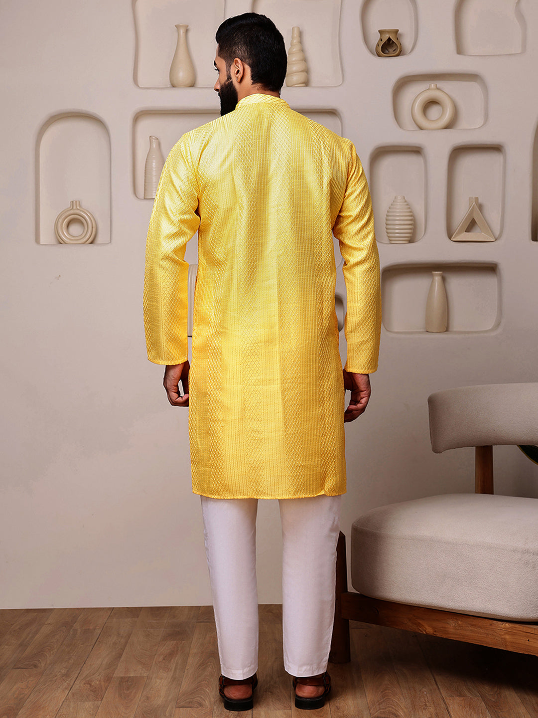 Yellow Embroidered Kurta with Mirror Work