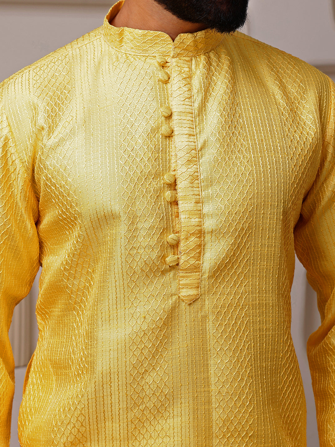 Yellow Embroidered Kurta with Mirror Work