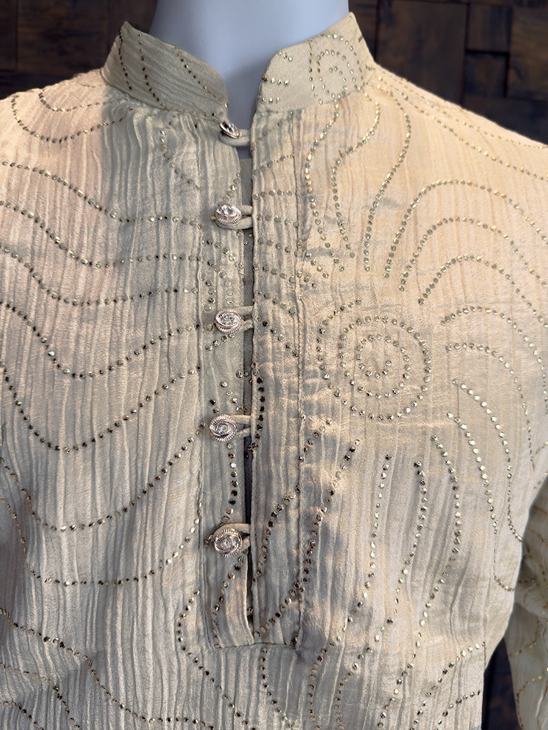 Cream Viscose Tissue Crush Kurta with Swirling Sequin Work