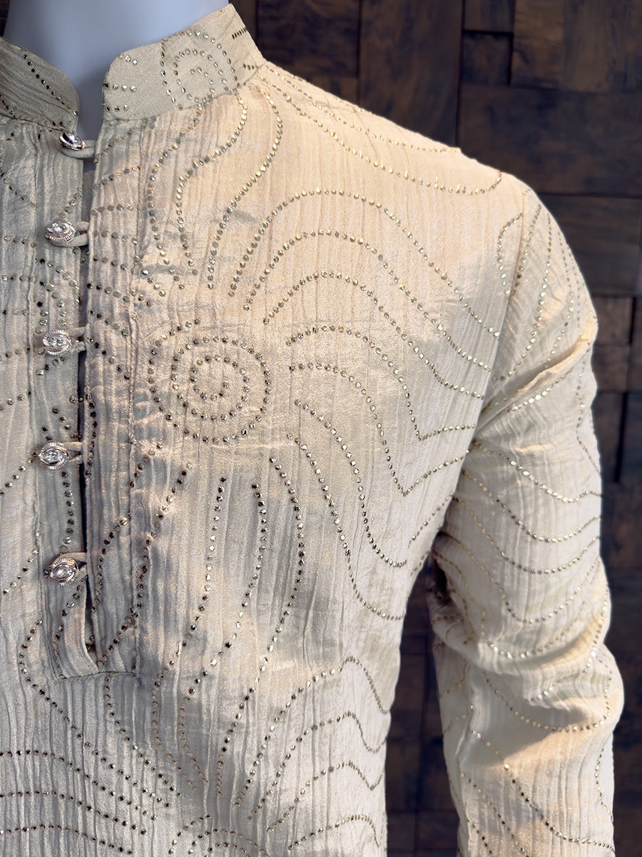 Cream Viscose Tissue Crush Kurta with Swirling Sequin Work