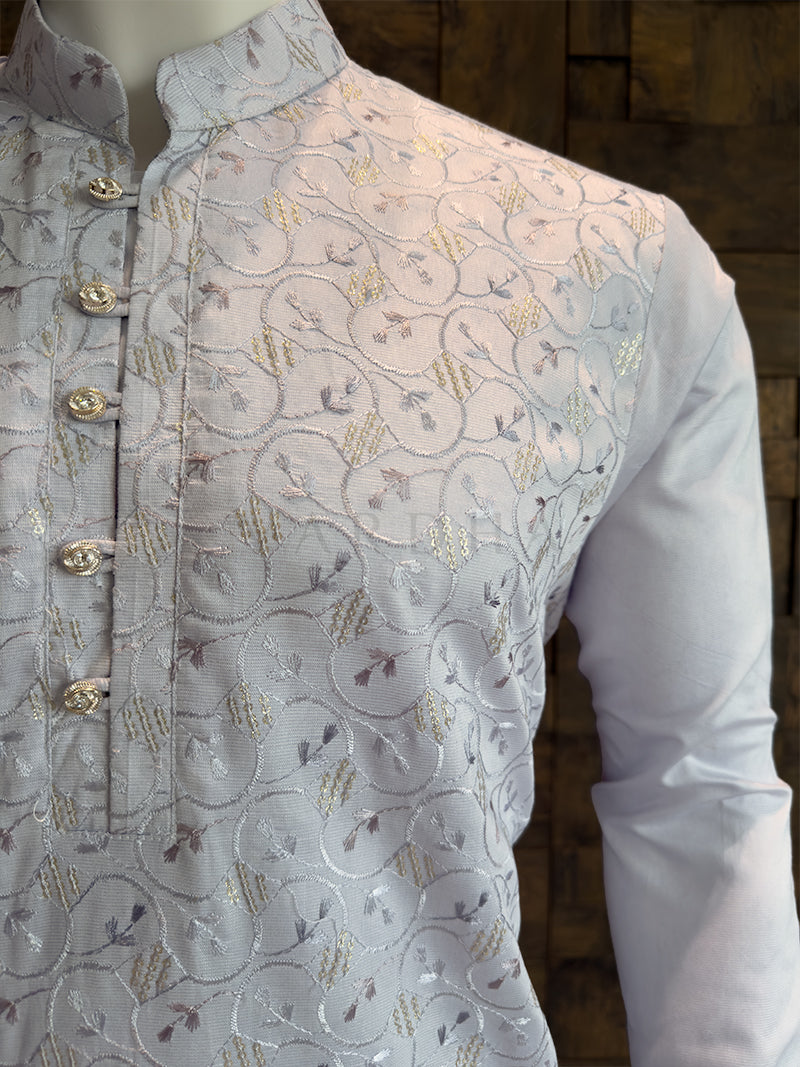 Ice Blue Viscose Kurta with Multi-Color Thread & Sequin Embroidery