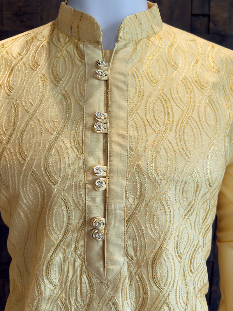 Butter Cream Viscose Kurta with Wavy Vine Embroidery
