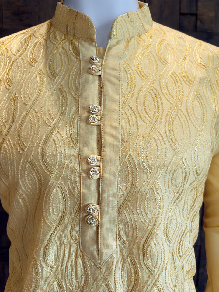 Butter Cream Viscose Kurta with Wavy Vine Embroidery