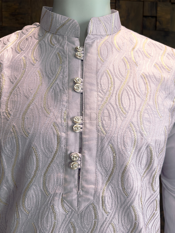 Lilac Viscose Kurta with Wavy Vine Embroidery