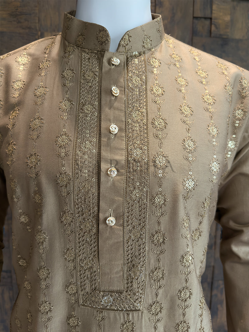 Coffee Brown Viscose Kurta with Sequin & Thread Embroidery