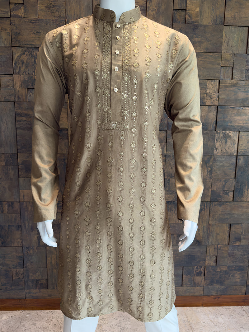 Coffee Brown Viscose Kurta with Sequin & Thread Embroidery