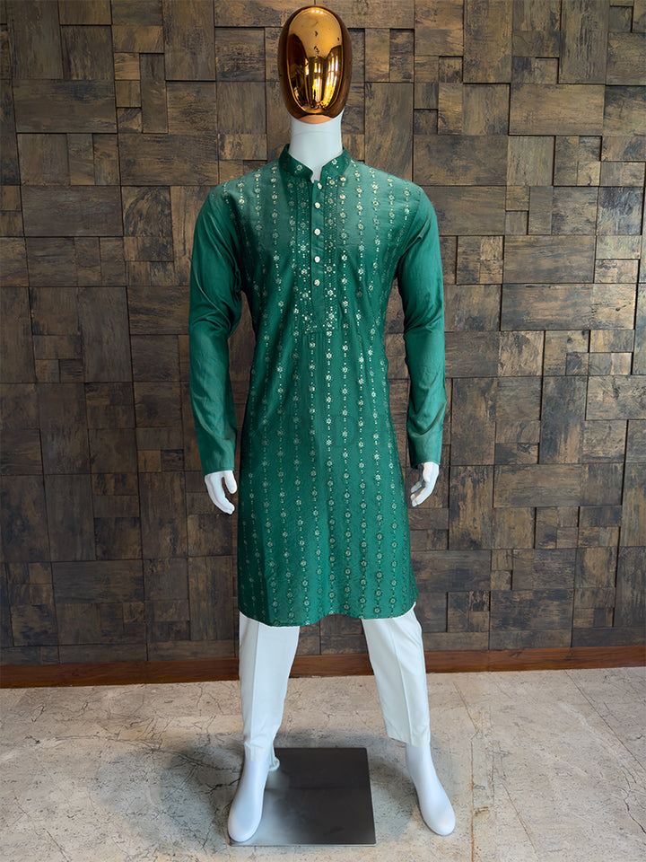 Teal Green Viscose Kurta with Sequin & Thread Embroidery