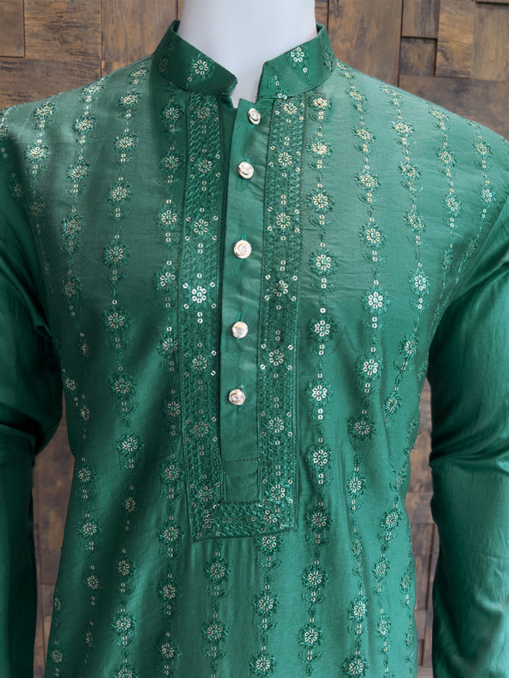 Teal Green Viscose Kurta with Sequin & Thread Embroidery