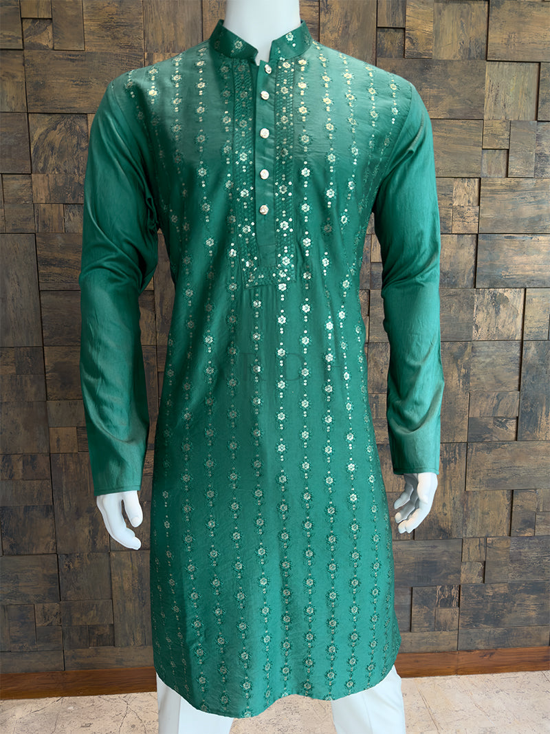 Teal Green Viscose Kurta with Sequin & Thread Embroidery