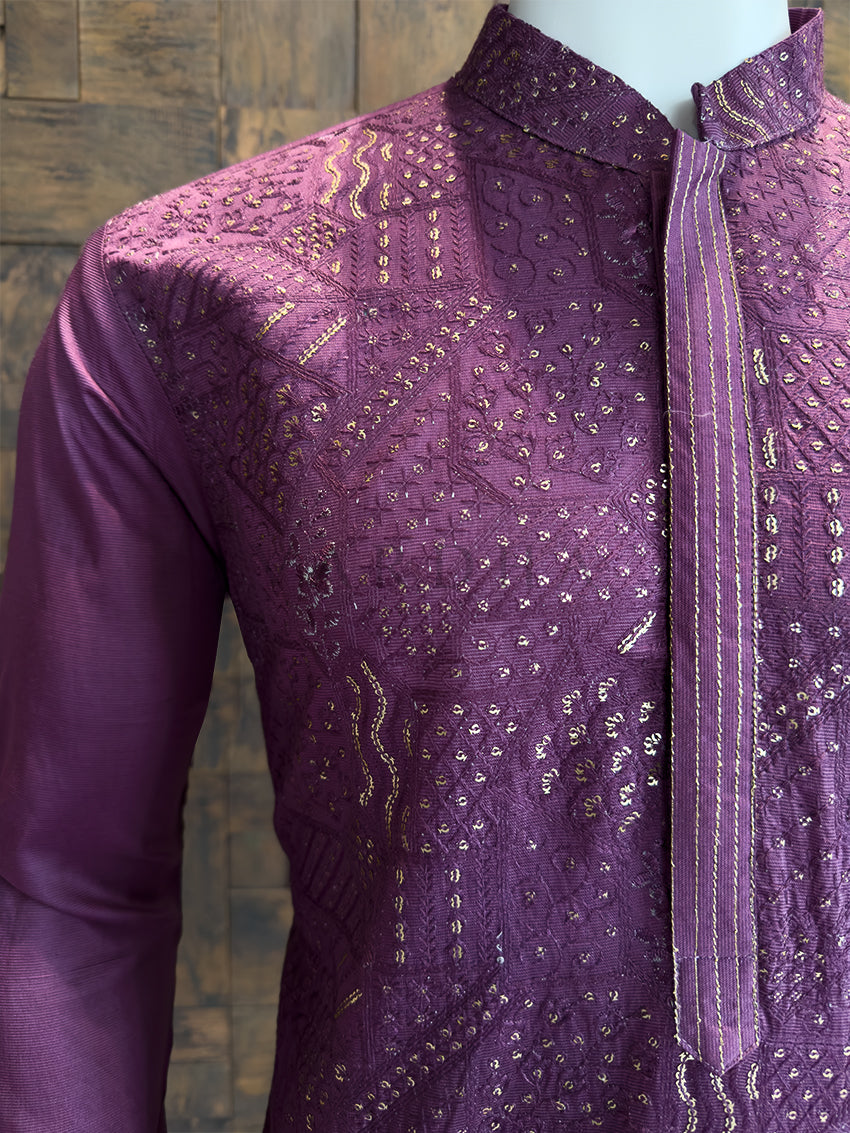 Purple Viscose Kurta with Daxin Sequin & Thread Embroidery