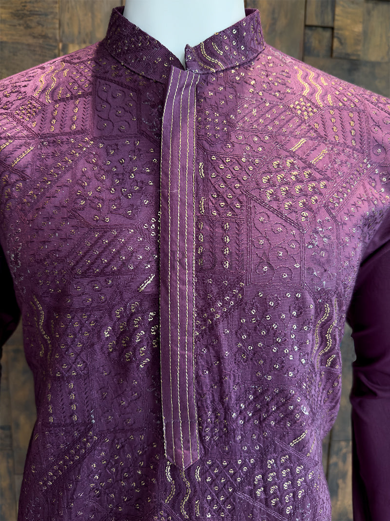 Purple Viscose Kurta with Daxin Sequin & Thread Embroidery