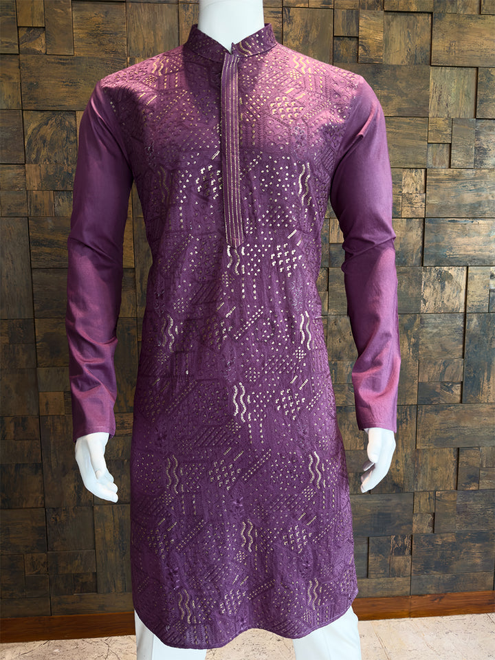 Purple Viscose Kurta with Daxin Sequin & Thread Embroidery