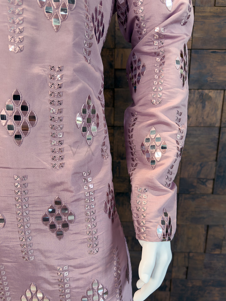 Mauve Art Silk Kurta with Geometric Diamond Foil Mirror Work
