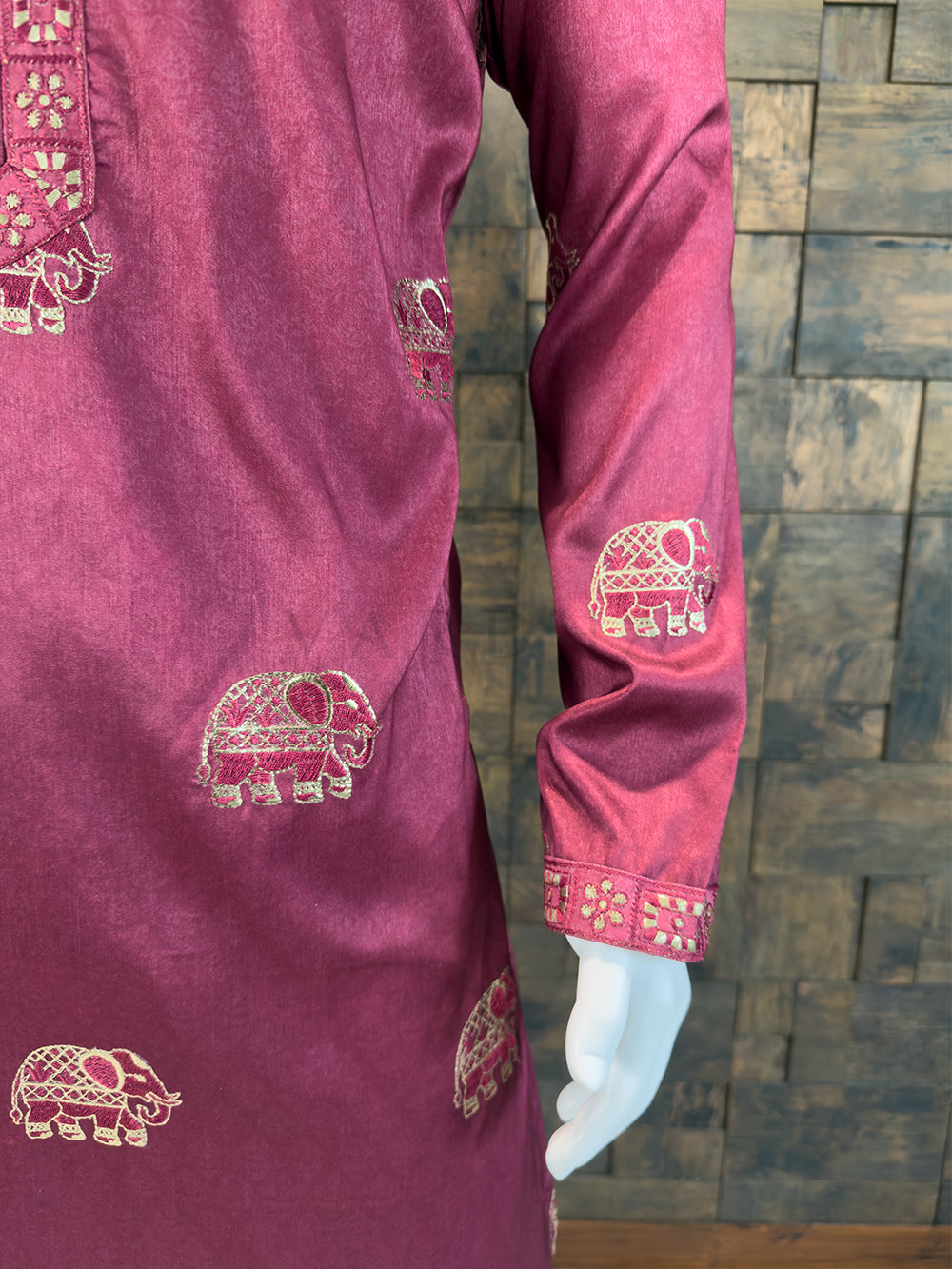 Mulberry Purple Art Silk Kurta with Gold Zari Elephant Motifs