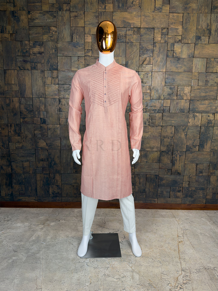 Dusty Peach Pure Cotton Kurta with V-Shaped Pintuck Yoke