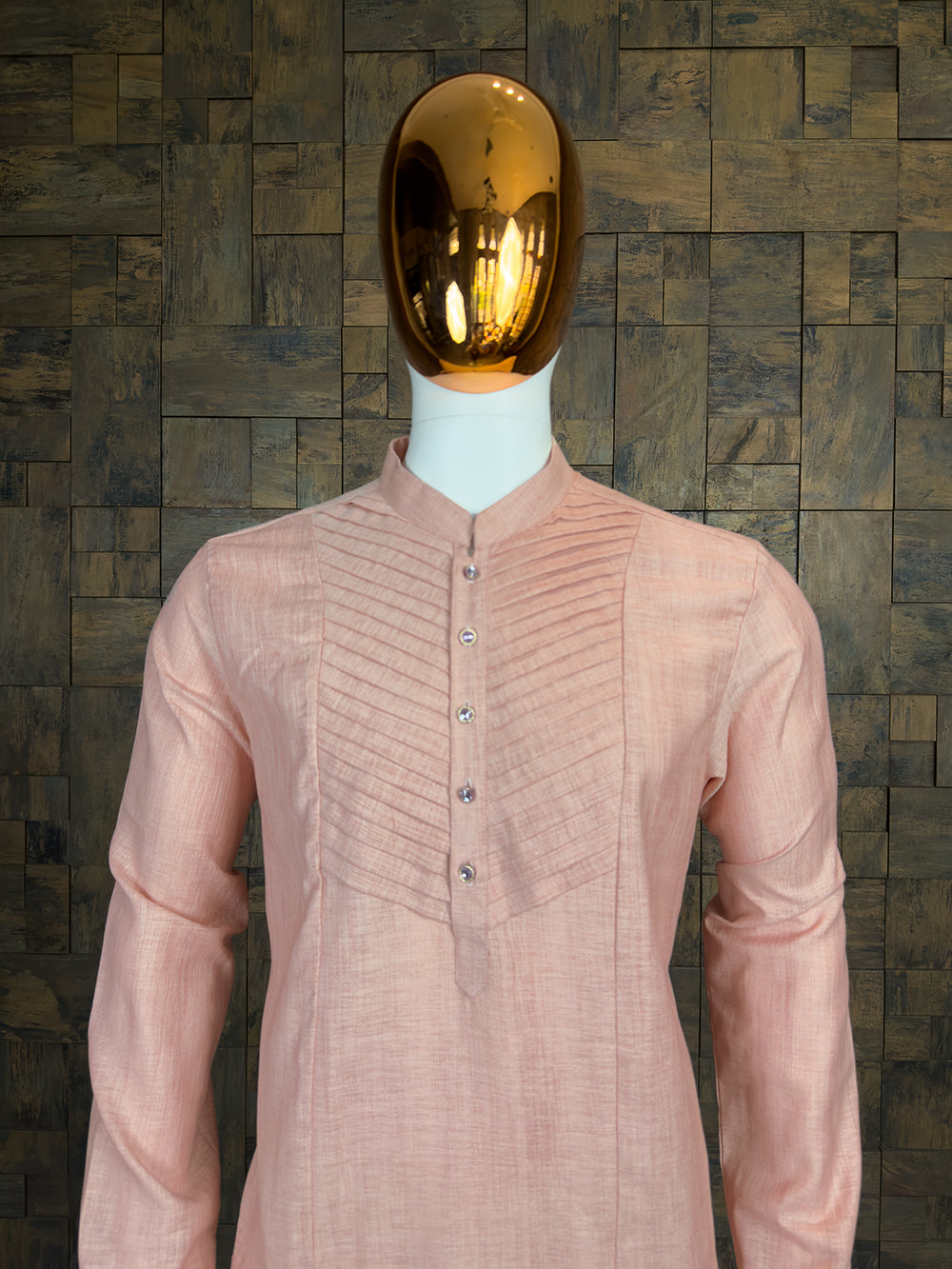 Dusty Peach Pure Cotton Kurta with V-Shaped Pintuck Yoke