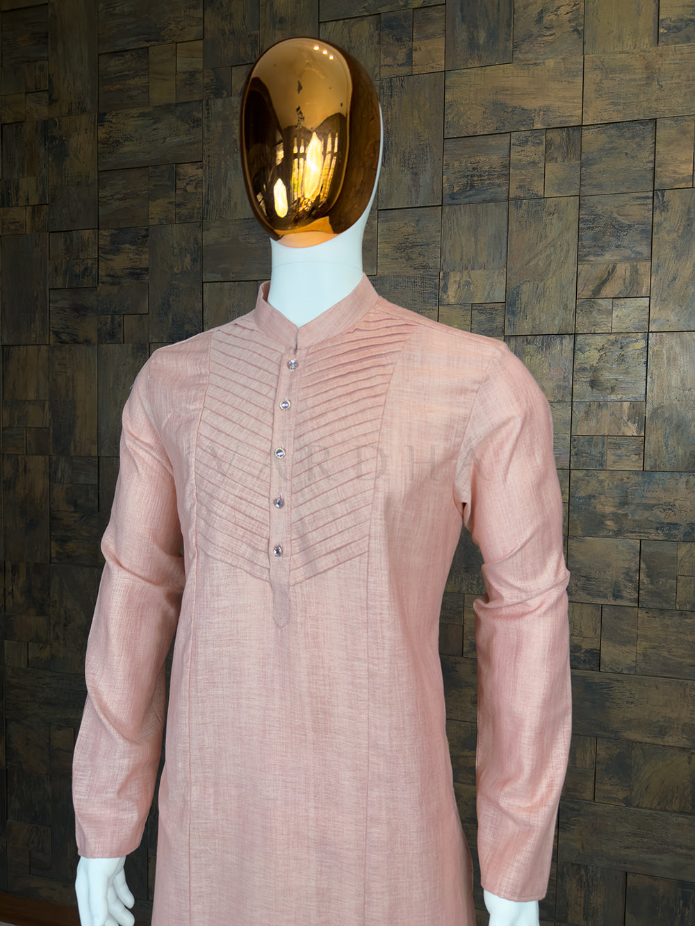 Dusty Peach Pure Cotton Kurta with V-Shaped Pintuck Yoke