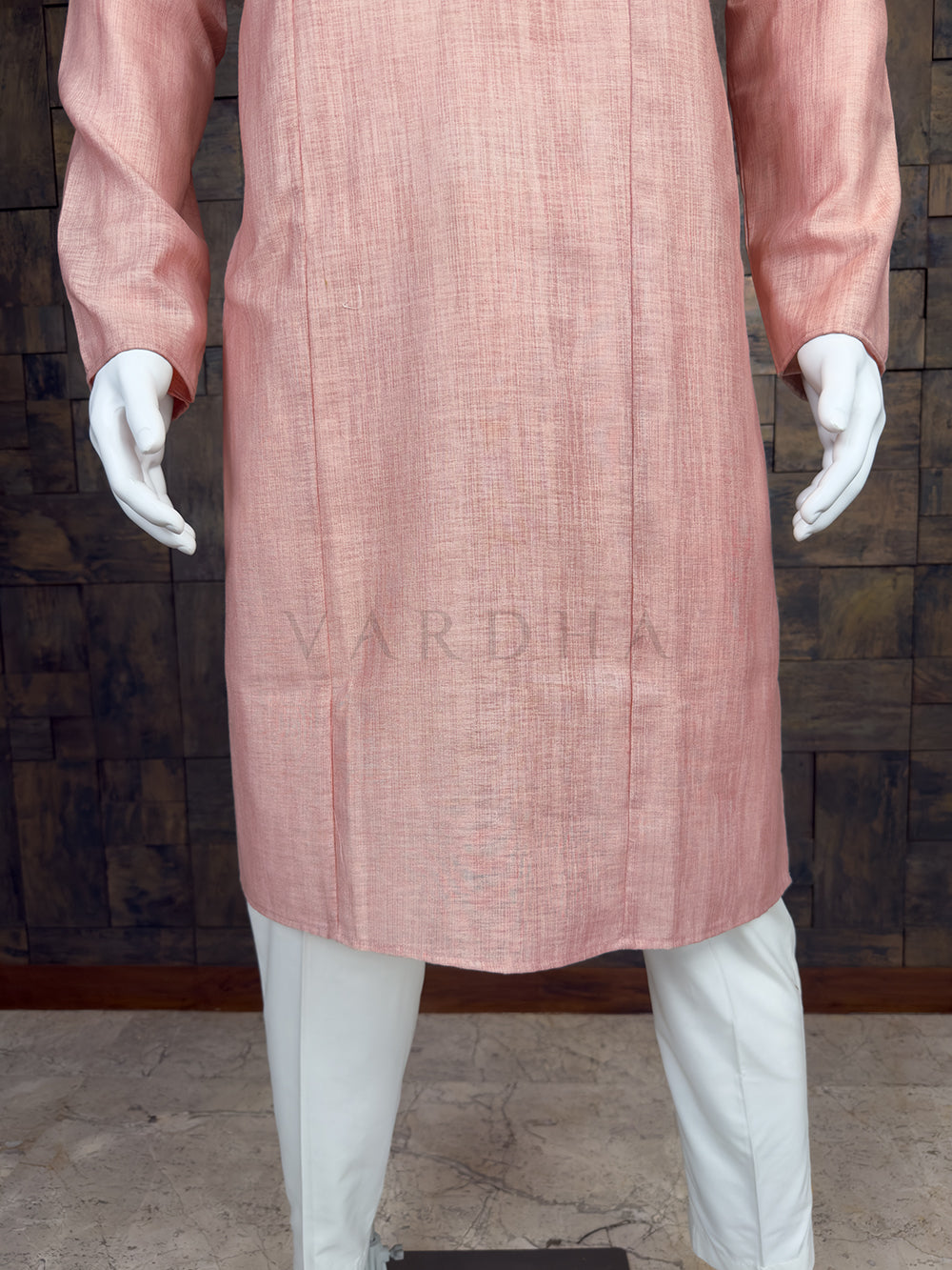 Dusty Peach Pure Cotton Kurta with V-Shaped Pintuck Yoke