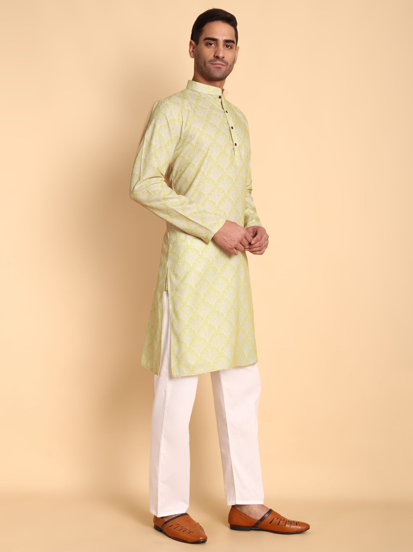Traditional Pear Palmette Printed Men's Cotton Kurta