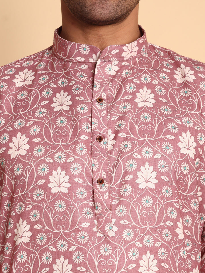 Traditional Onion VineHeart Printed Men's Cotton Kurta