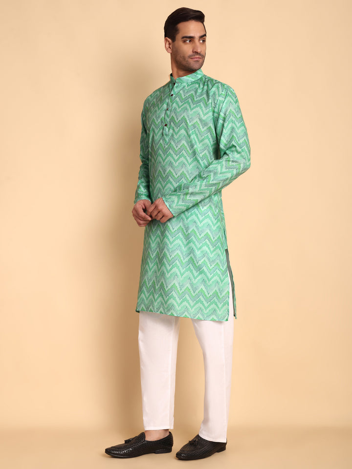 Traditional Rama Flamestitch Cheveron Printed Men's Cotton Kurta