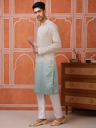 Green Viscose Kurta with Geometric Sequins