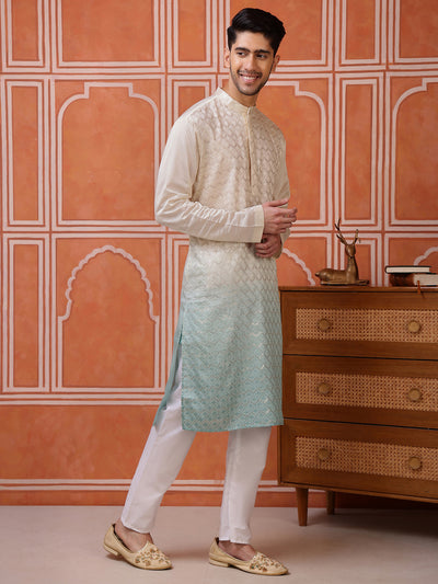 Green Viscose Kurta with Geometric Sequins
