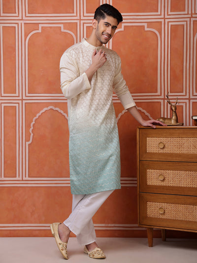Green Viscose Kurta with Geometric Sequins
