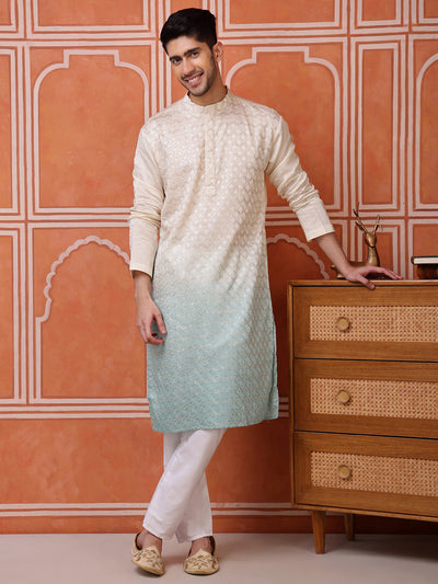 Green Viscose Kurta with Geometric Sequins